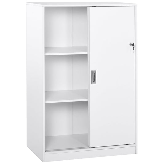 3-Shelf Office Cabinet with 2 Security Keys, Chipboard, 80x40x120 cm, White