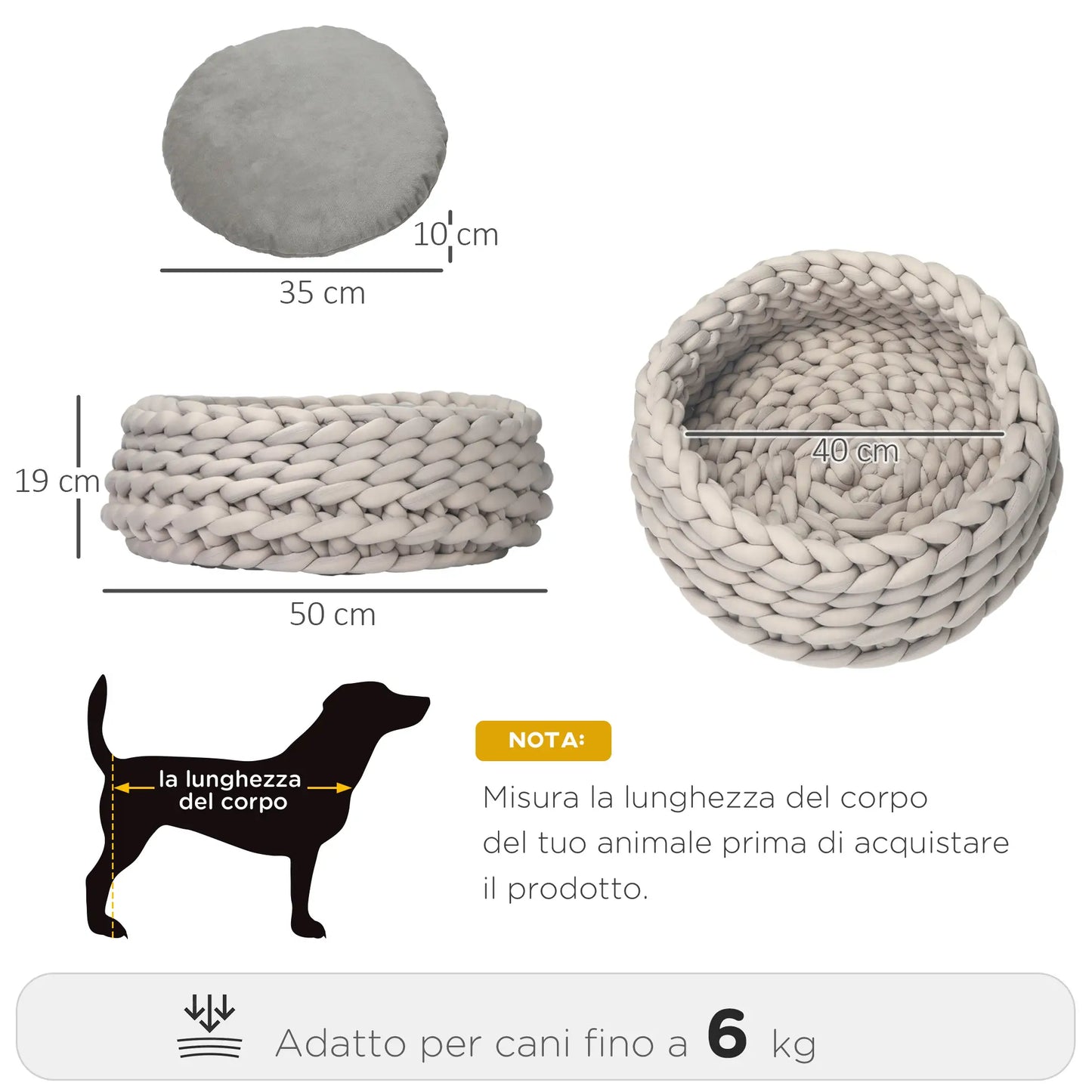 COZZY | Round Raised Washable Dog and Cat Bed in PP Cotton, Padded Cushion, Φ50x19cm, Grey