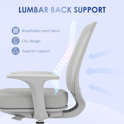 Ergonomic Reclining Office Chair with Adjustable Height and 5 Wheels, 55x48x82.5-94.5 cm, Grey