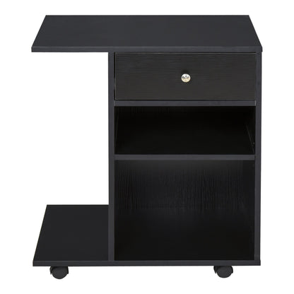 Printer Stand in Black Wood with 1 Drawer, 2 Shelves and CPU Shelf, for Office 60x40x68.5cm