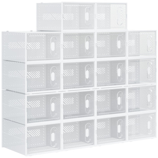 Space-Saving Modular Shoe Rack, 18 Cubes 28x36x21 cm in PP Plastic, White
