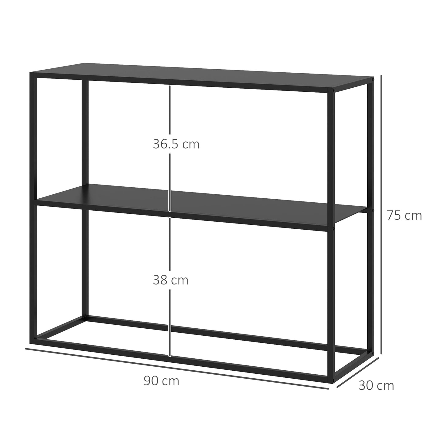 Modern 2-Tier Steel Entryway Console Table, 90x30x75cm, Black