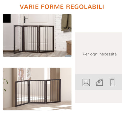 Portable 3 Section Dog Gate Pet Gate Foldable Safety Divider, 160x1.2x76cm, Brown