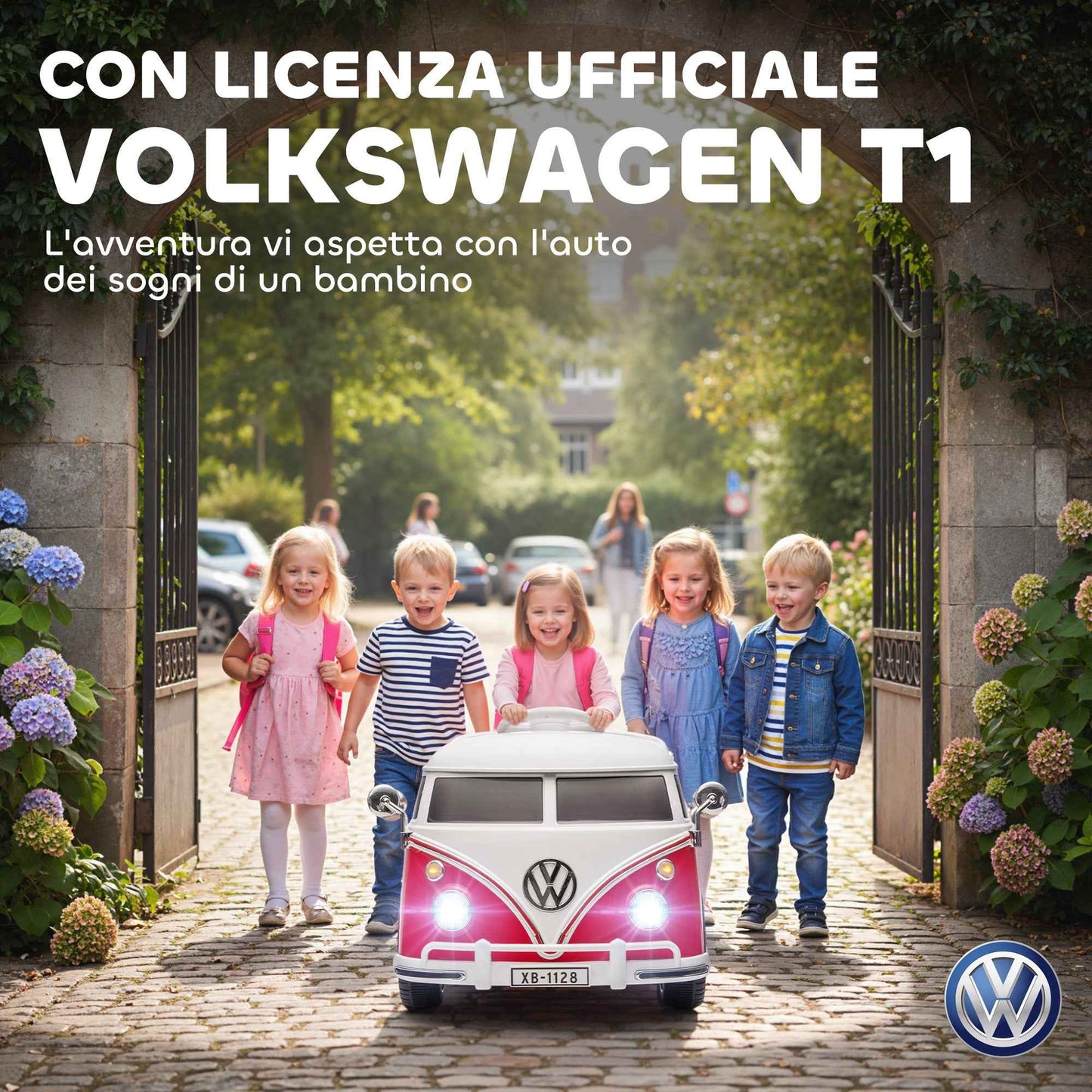 Volkswagen T1 Licensed Children's Electric Ride-On Car with MP3 Player, Metal and PP, 89x49x41.5 cm, Red