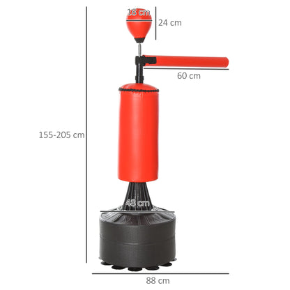 Height Adjustable Punching Bag with Punching Ball and Fillable Base, 88x48x155-205 cm, Red and Black