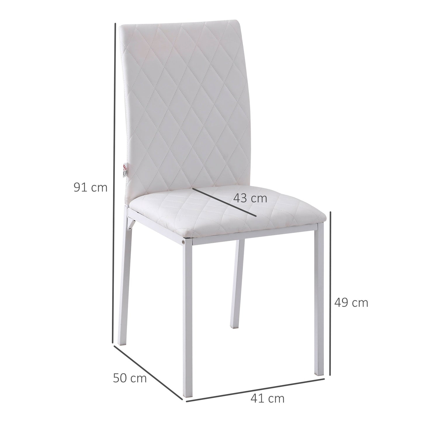 Set of 4 Upholstered Dining Chairs with Faux Leather Upholstery, 41x50x91cm - White