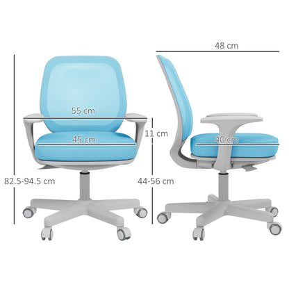 Ergonomic Reclining Office Chair with Adjustable Height and 5 Wheels, 55x48x82.5-94.5 cm, Blue