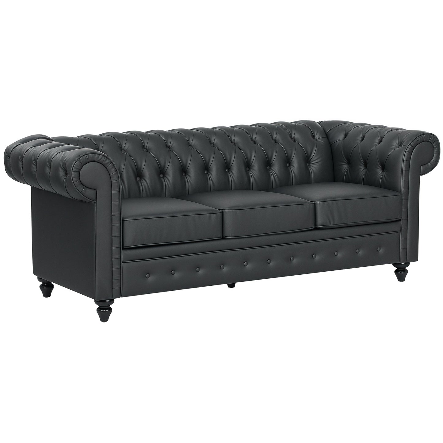 3-Seater Chesterfield Style Sofa Quilted with Pocket Springs, Faux Leather, 213x86x79 cm, Black