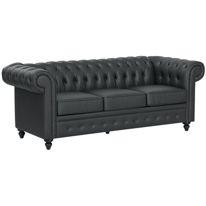 3-Seater Chesterfield Style Sofa Quilted with Pocket Springs, Faux Leather, 213x86x79 cm, Black