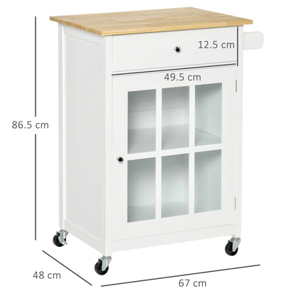Multipurpose Kitchen Cart with 4 Wheels, White Wood, 67x48x86.5cm