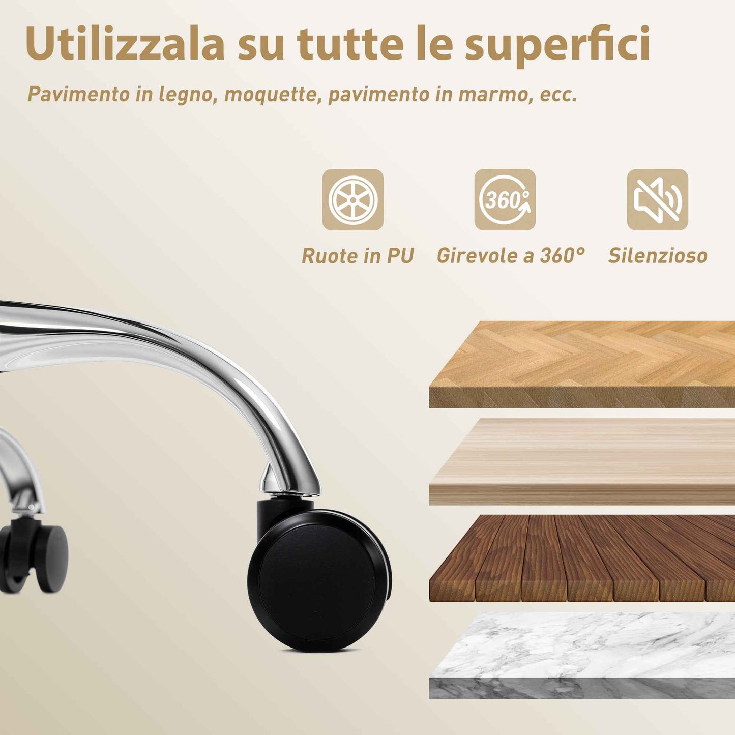 Office Chair with Footrest and Headrest, PU Leather, Foam and Metal, 76x73x117-125 cm, Cream White