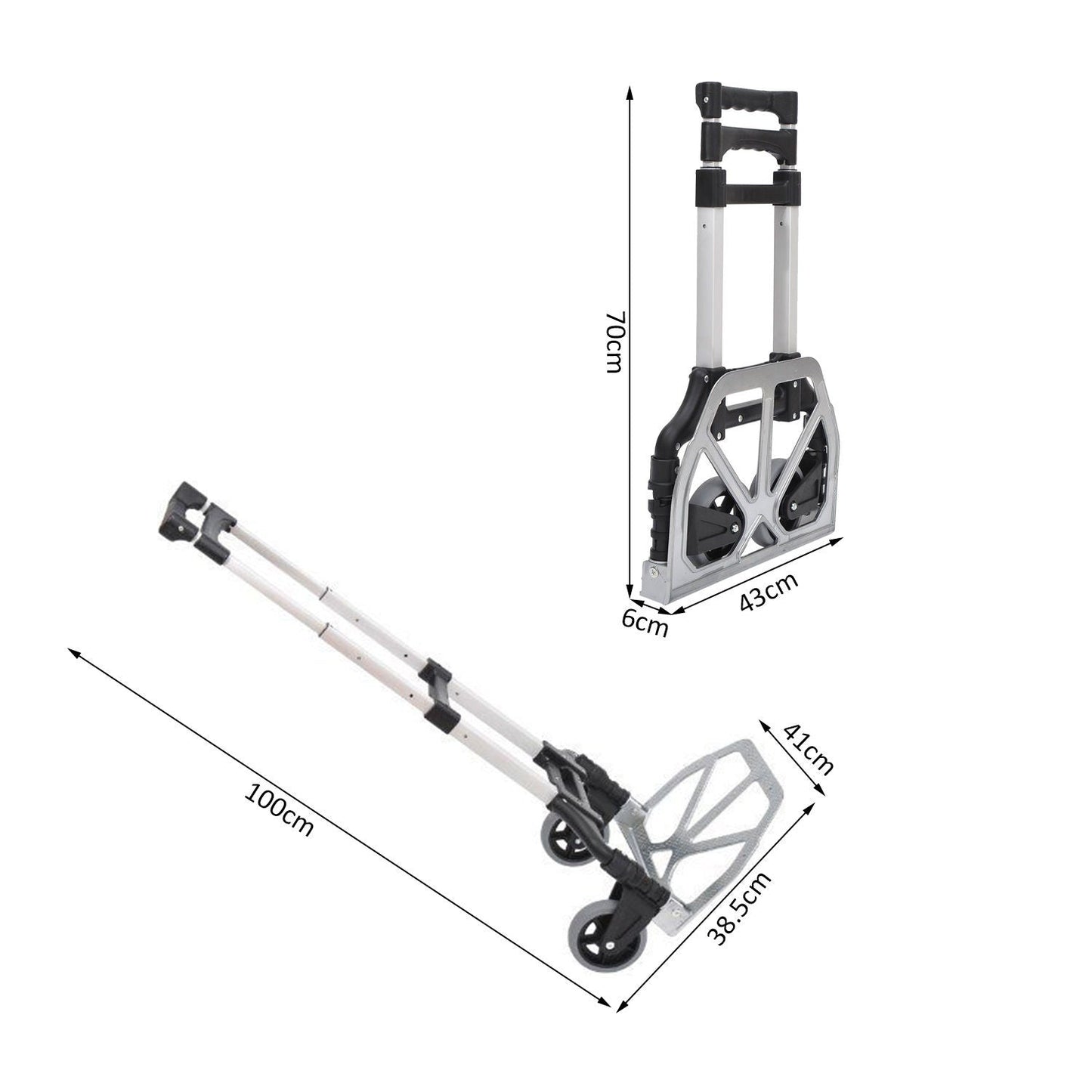 Folding Luggage Cart Max 70kg with Telescopic Handles and Adjustable Height, 41x38.5x100 cm, Silver