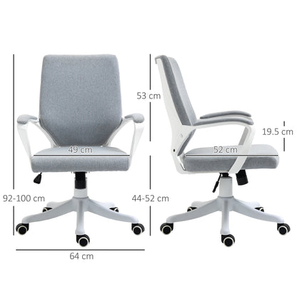 Ergonomic Office Chair with Adjustable Height, 360° Swivel Padded Desk Chair with Rocking Function, Breathable Linen Effect Fabric, for Study, Grey