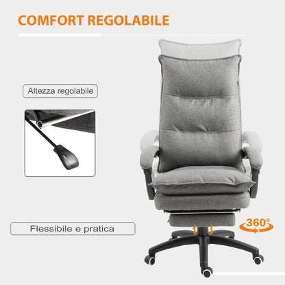 Padded Office Chair with 6 Massage Points, Adjustable Height and Wheels, 70x62x120-130 cm, Grey
