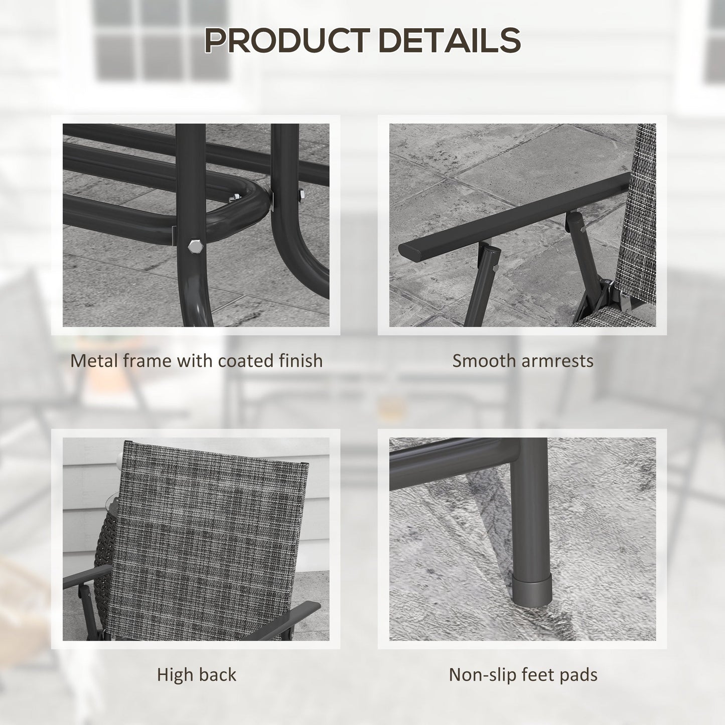 Garden Lounge Set with Glass Coffee Table, 2 Folding Armchairs and Sofa, Grey