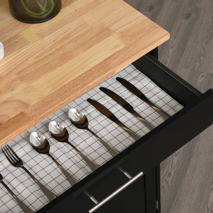 Kitchen Trolley with Drawer and Cabinet 2 Doors, Wheels and Side Bar, 83x45x91.5cm, Black