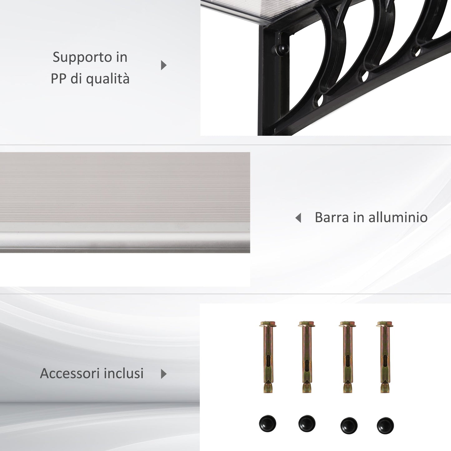 Curved Outdoor Canopy with Screws and Bolts Included, in Polycarbonate, PP and Aluminum, 122x89x24 cm