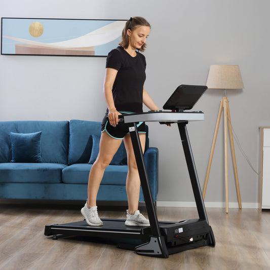 Folding Electric Treadmill Space-Saving, Professional Treadmill with 12 Preset Programs and LCD Screen for Home or Office Training, 1-12km/h, Black