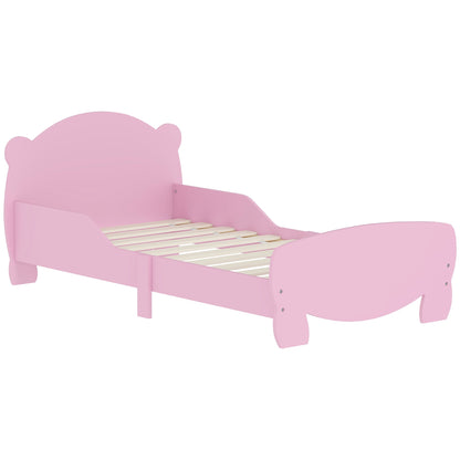Baby Bed with Bear Headboard and Footboard and 2 Side Rails, Wooden, 143.5x80x55 cm, Pink