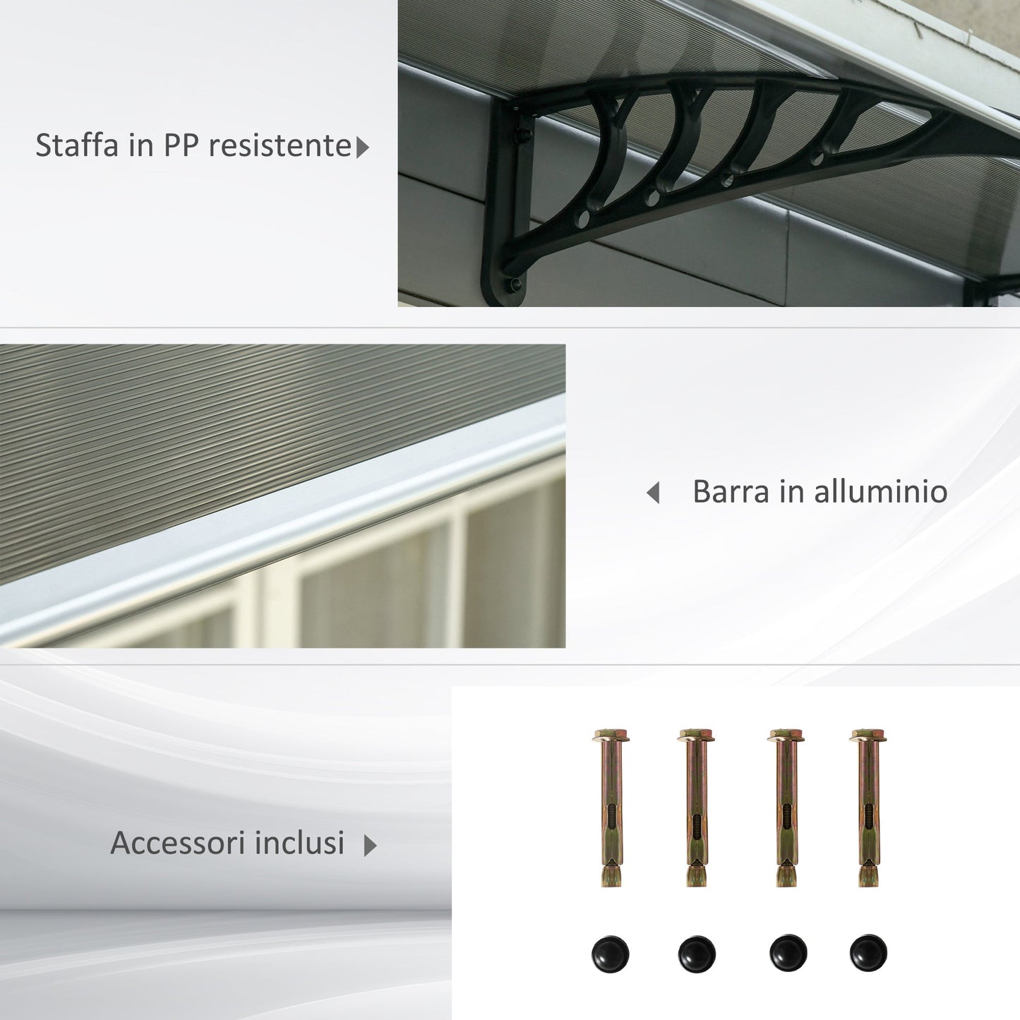 Outdoor Polycarbonate Canopy for Doors and Windows with Assembly Kit 103x96. 5x27cm - Brown