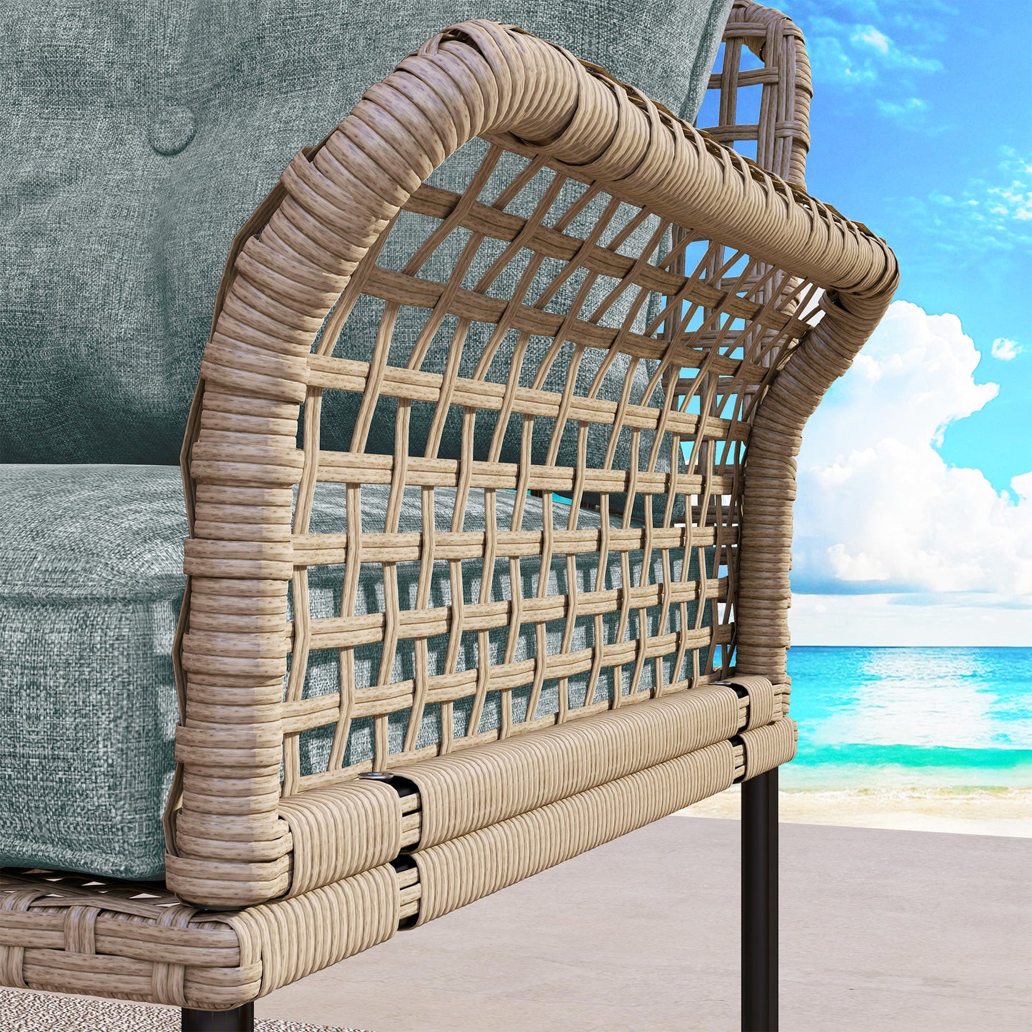 Rattan Garden Set 5-Piece with 2 Side Chairs, Central Chair and 2 Stools/Coffee Tables