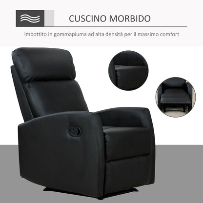 Reclining Relax Chair, Adjustable and Ergonomic, PU Leather with Padding, for Home and Office, 65x92x100 cm, Black