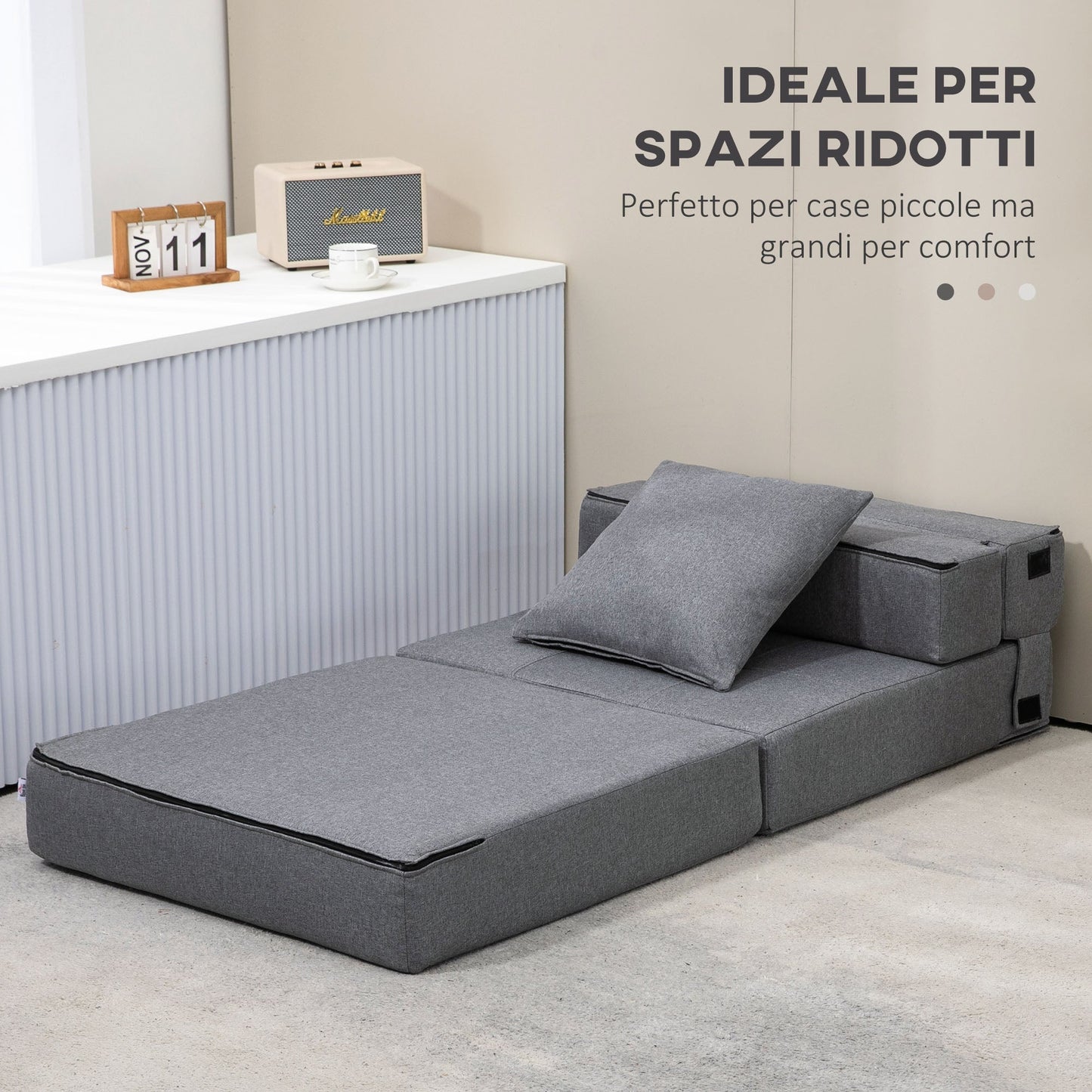 Folding Single Floor Chair Bed with Cushion Included, 70x70x61 cm, Grey