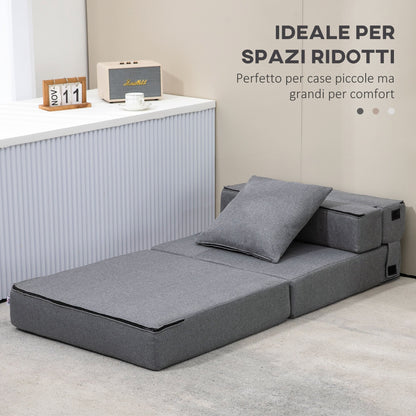Folding Single Floor Chair Bed with Cushion Included, 70x70x61 cm, Grey