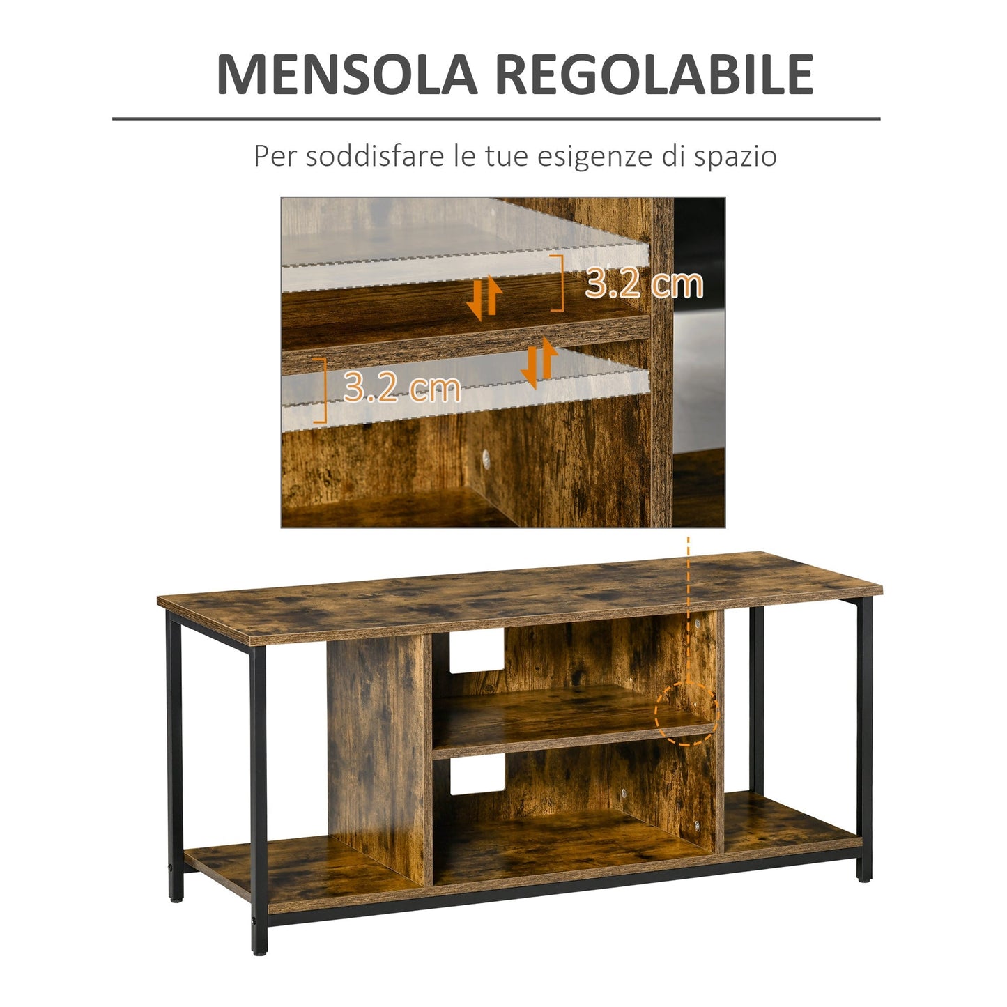 Mobile TV up to 55 '' with open shelves Low cabinet from industrial style lounge - rustic brown