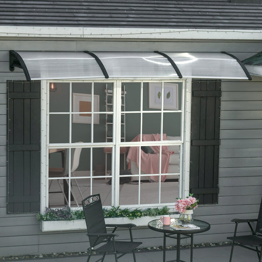 Polycarbonate and Aluminum Canopy for Balconies, Windows and Doors, 303x96x27 cm, Black and Transparent