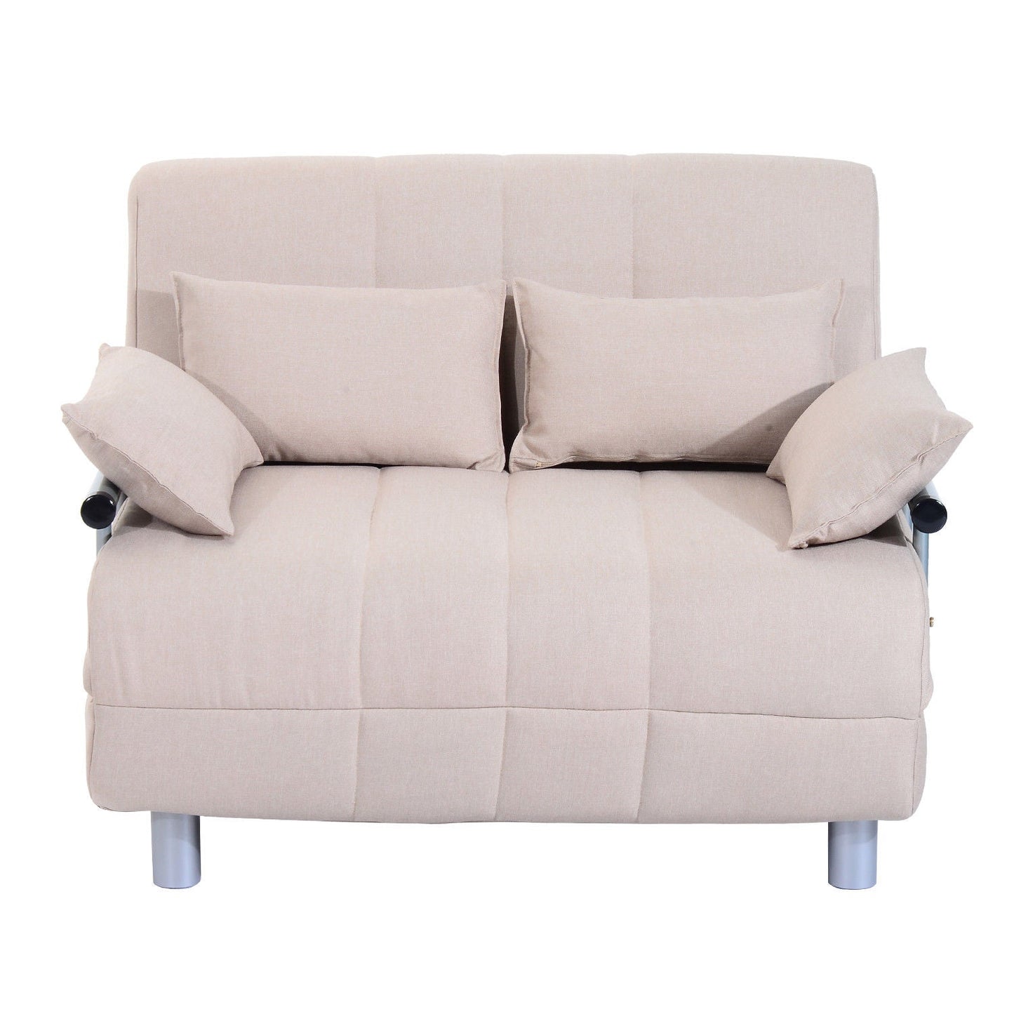 3 in 1, 2 Seater Sofa Bed Convertible to Recliner with Adjustable Backrest and 4 Padded Cushions, 102x82x81 cm, Beige