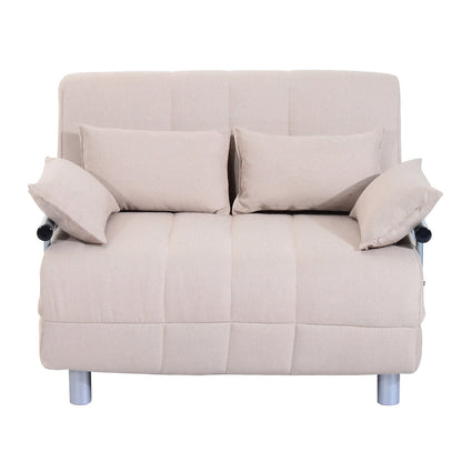 3 in 1, 2 Seater Sofa Bed Convertible to Recliner with Adjustable Backrest and 4 Padded Cushions, 102x82x81 cm, Beige