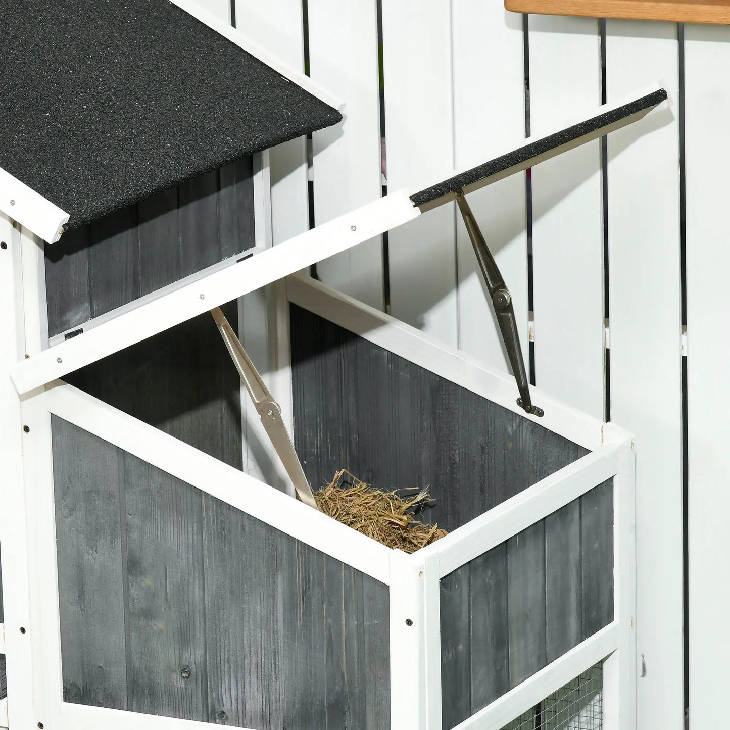 Wooden Chicken Coop with Open Area, House and Nest, 161.5x62. 5x115cm, Grey