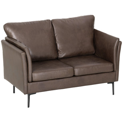 2-Seater Breathable Leather Sofa with Thick Padding and Metal Legs, 137x72x88 cm, Dark Brown