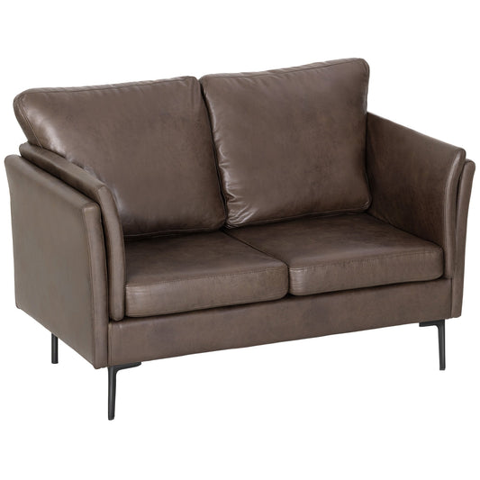 2-Seater Breathable Leather Sofa with Thick Padding and Metal Legs, 137x72x88 cm, Dark Brown