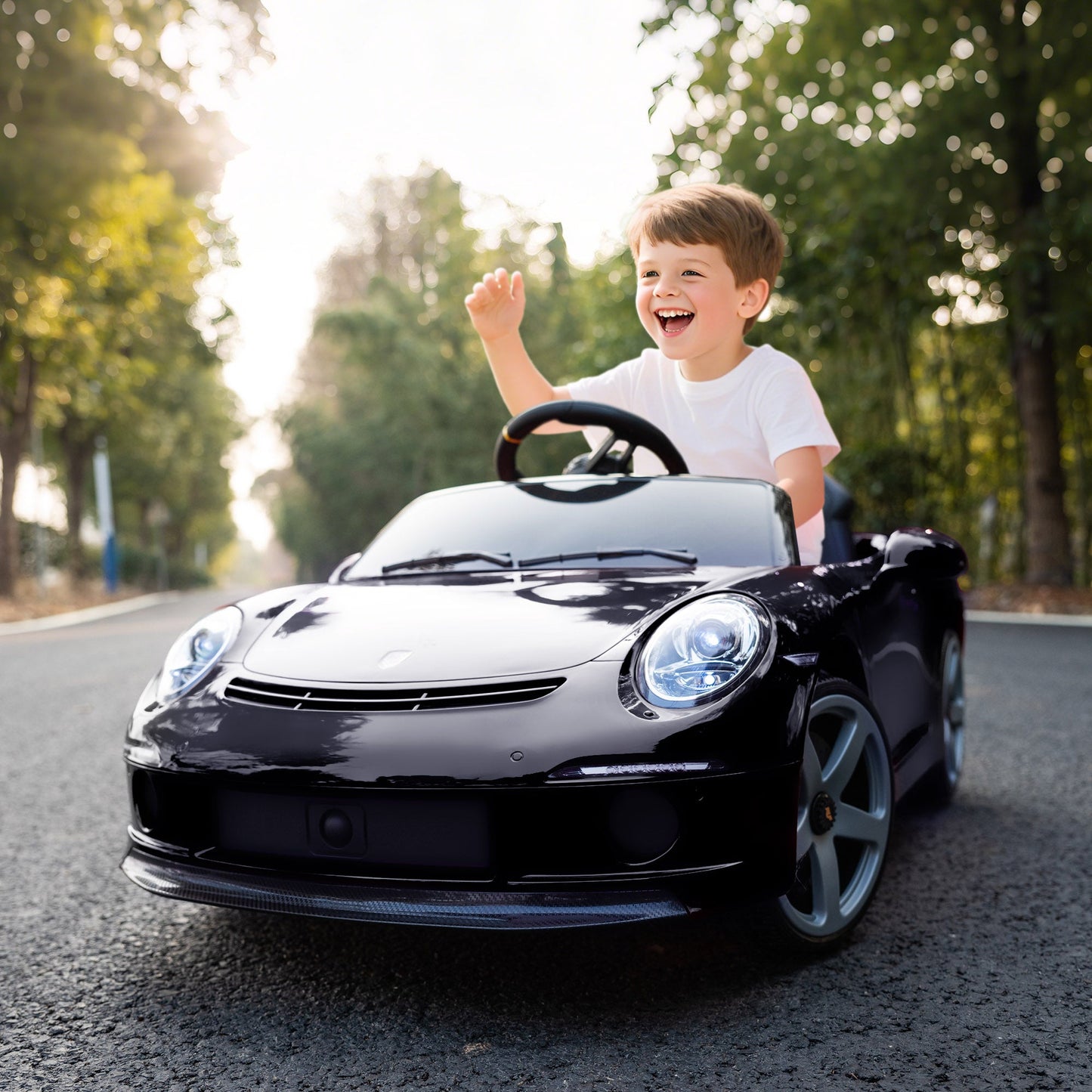 Officially Licensed RUF GT Ride-On Toy Car for Kids Ages 3-5, Remote Control, Seat Belt and Music, Black