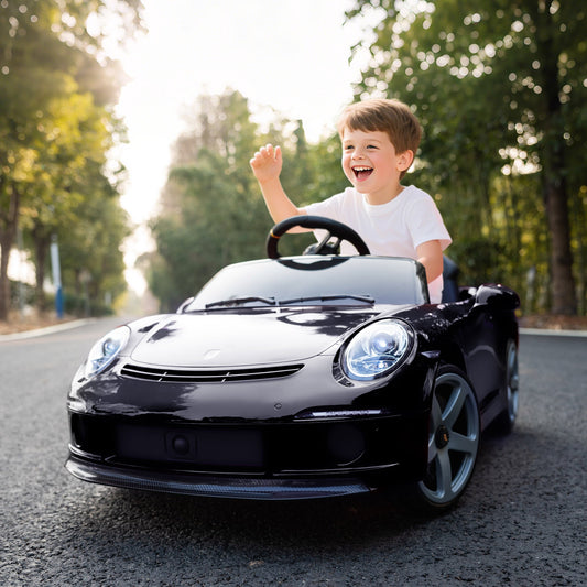 Officially Licensed RUF GT Ride-On Toy Car for Kids Ages 3-5, Remote Control, Seat Belt and Music, Black