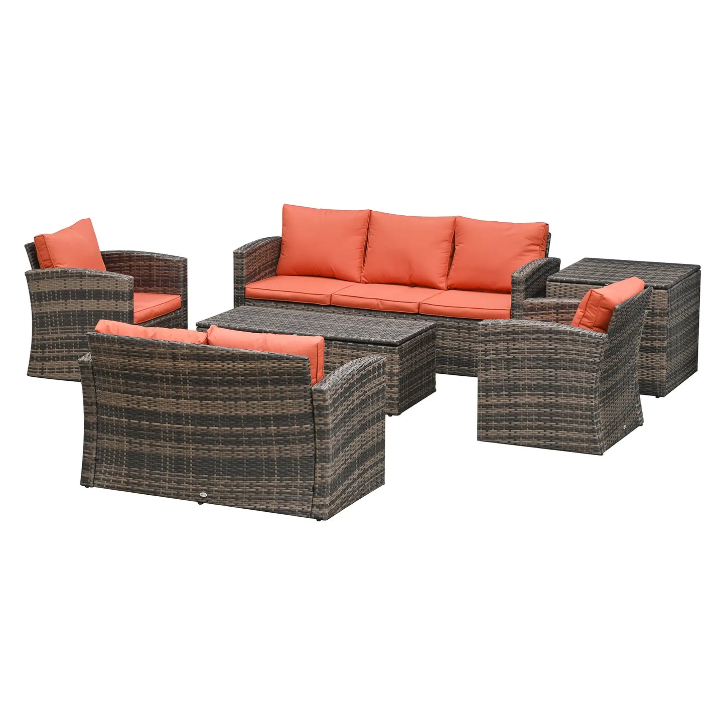 MANDOLINA | Brown 6 pcs Outdoor Rattan Furniture Set with orange cushions