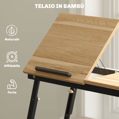 Tilting and Adjustable Monitor Stand with Side Drawer, in Wood, 86x33x22.5-32 cm, Oak and Black