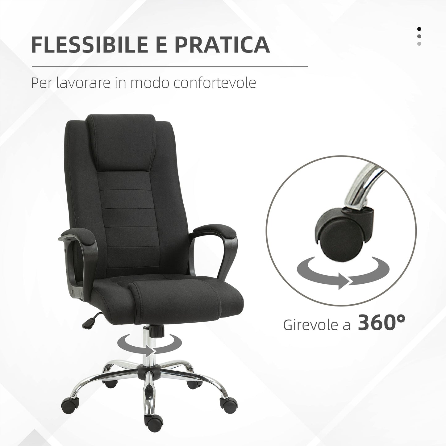 Ergonomic Office Chair, Rocking and Padded with Adjustable Height, 62x76x110-119 cm, Black
