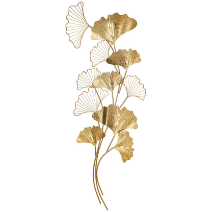 3D Metal Wall Decoration, Golden Ginkgo Leaf Wall Art 138x70cm