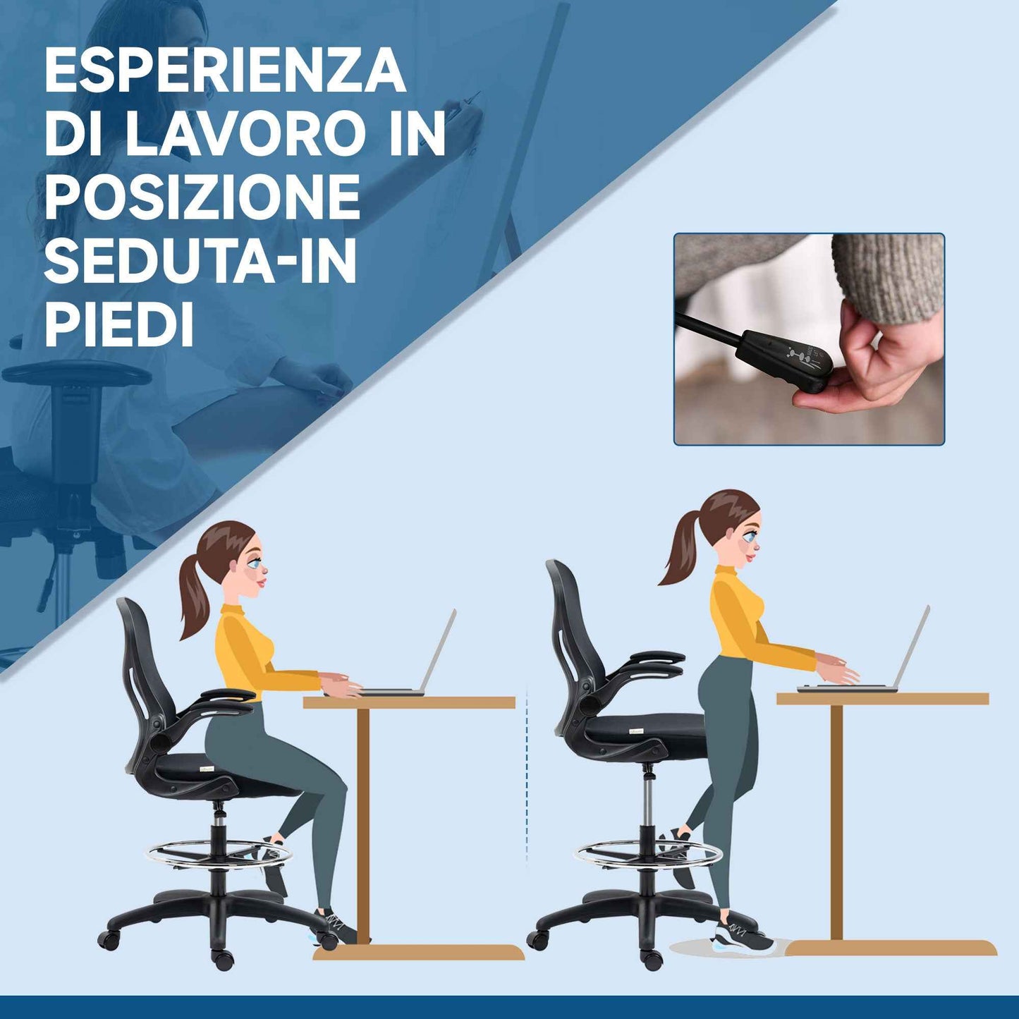 Office Chair with Lumbar Support, Adjustable Height and Flip-Up Armrests, 59x65x102-122 cm, Black