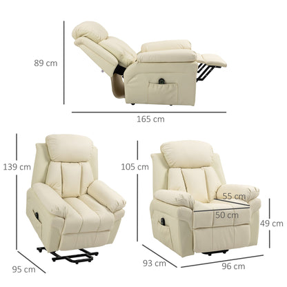 Electric Lift Recliner Chair with Thick Padding and Remote Control, 96x93x105cm, Cream