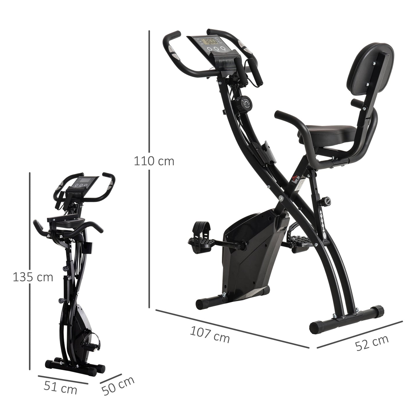 2 in 1 Folding Exercise Bike, 8 Level Adjustable Magnetic Resistance, Fitness Bike with Heart Rate Sensor, Arm Bands, LCD Screen, 2.5kg Flywheel, Black
