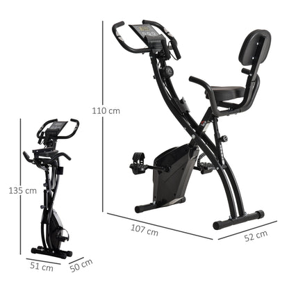 2 in 1 Folding Exercise Bike, 8 Level Adjustable Magnetic Resistance, Fitness Bike with Heart Rate Sensor, Arm Bands, LCD Screen, 2.5kg Flywheel, Black