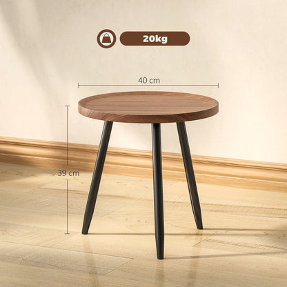 Round Coffee Table with Raised Edge and 3 Legs, in Wood and Steel, Ø40x39 cm, Black and Wood Color