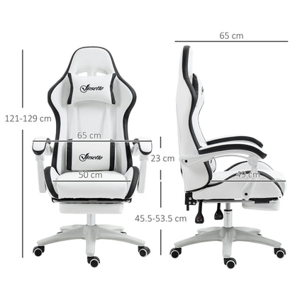 Gaming Chair with Adjustable Height and Reclining Backrest, 65x65x121-129 cm, Black and White