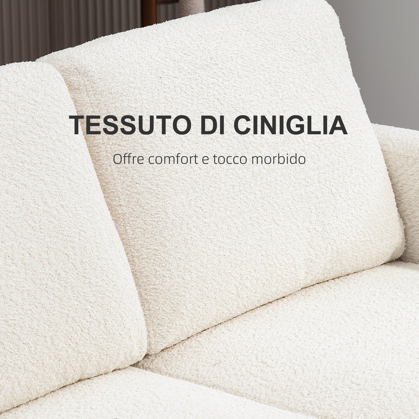 2 Seater Modern Chenille Sofa with Removable and Washable Cushions, 138x70x80 cm, Cream White