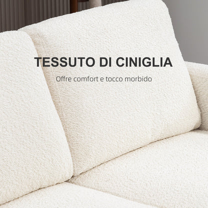 2 Seater Modern Chenille Sofa with Removable and Washable Cushions, 138x70x80 cm, Cream White