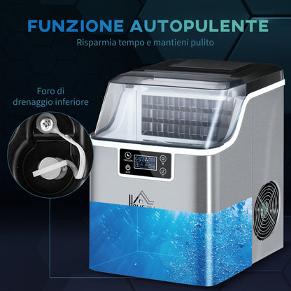 Ice Machine 20kg in 24 Hours, 24 Cubes in 14-18 Minutes with Adjustable Size, 3.2L Tank and Self-Cleaning System, Silver